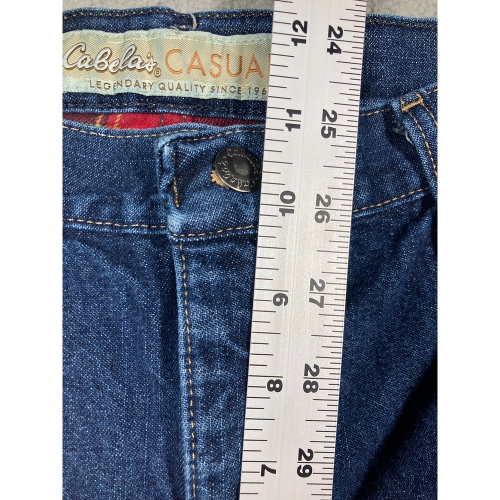 Cabela's Casuals Flannel Lined Jeans Women 14 Long Blue Denim Plaid Insulated - Picture 6 of 16